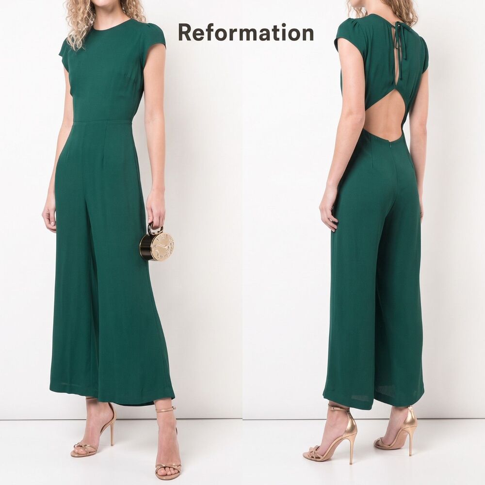 NWOT Reformation Mayer Green Jumpsuit Size 4 Open Back Emerald Romper